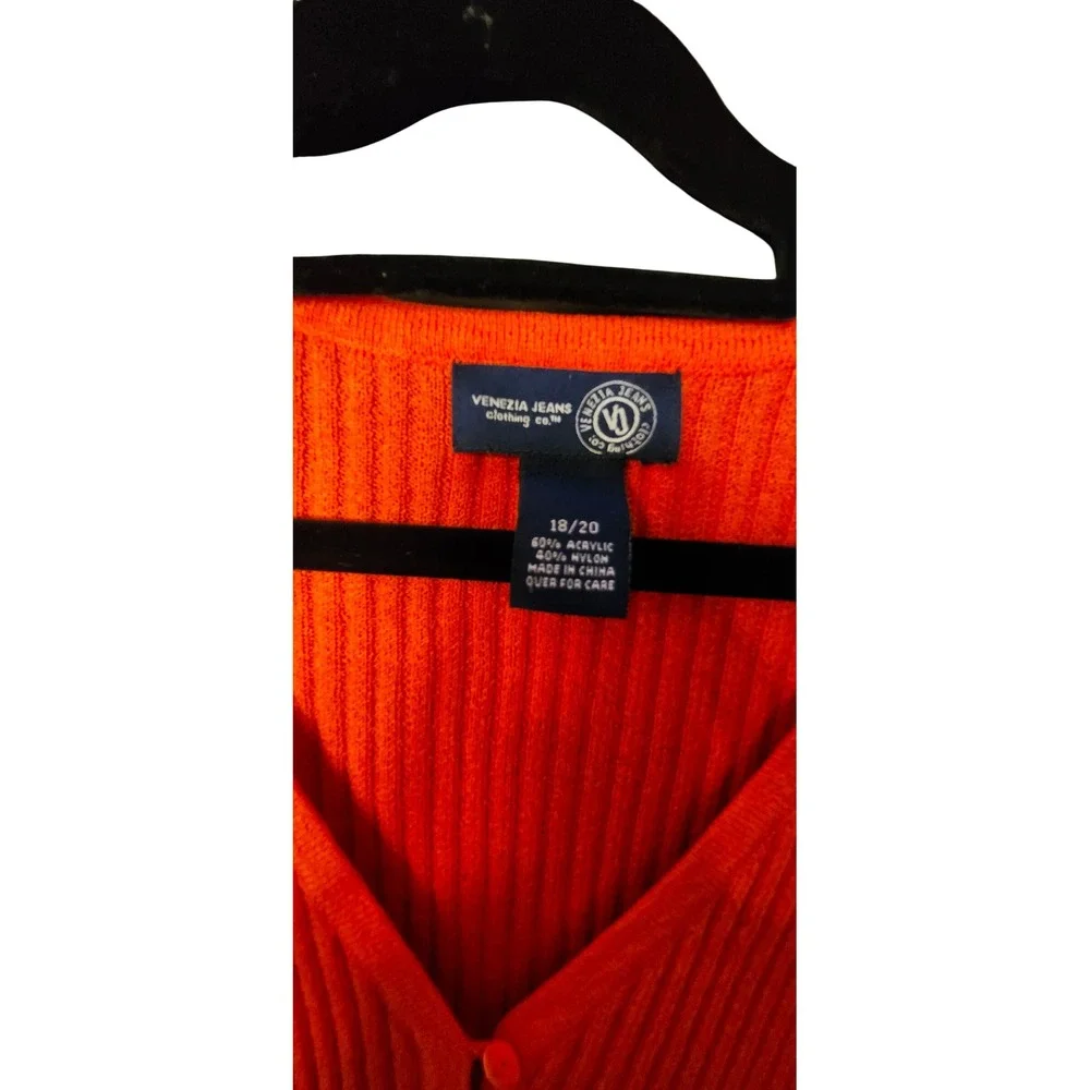 Venezia Jeans Clothing Co Ribbed Knit 3/4 Sleeve Button Up Cardigan 18/20 Orange - Picture 2 of 4